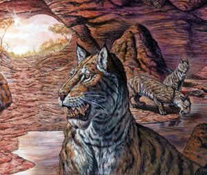Homotherine and smilodontine sabertooths in their environments. 